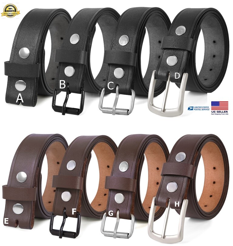Men’s Real Genuine Leather Belt Black 1.5″ Wide 100% One Piece Buffalo Leather