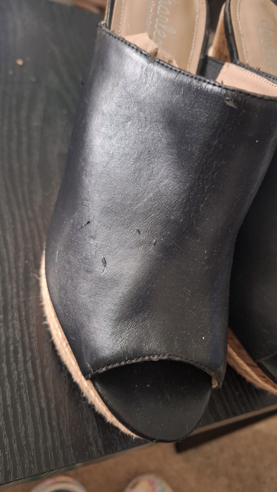 Charles by Charles David Black Leather Open Toe Mule Slip-On Wedge Heel 11M