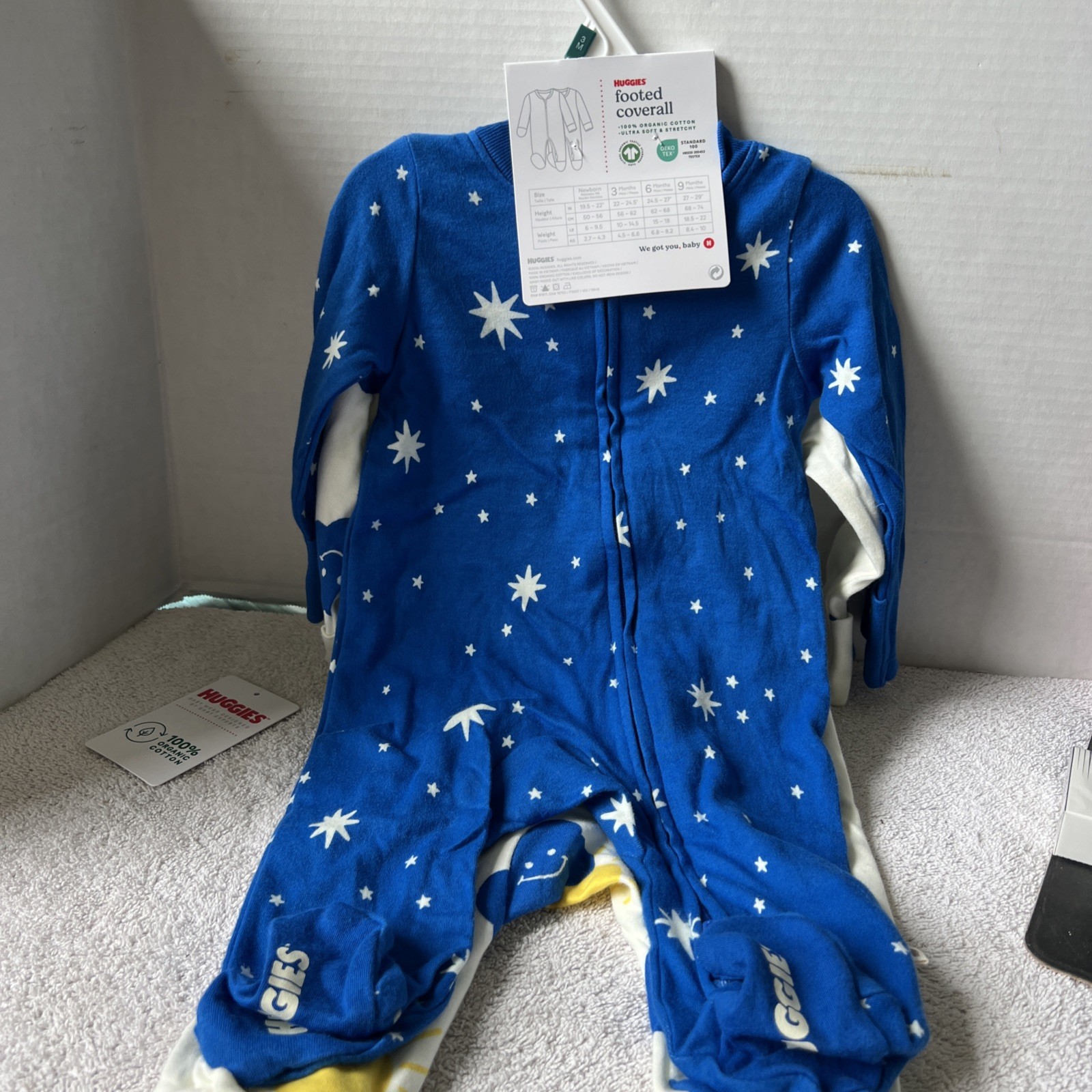 Huggies Super Soft Coverall 100% Organic Cotton 2way Zip 2pc Clouds Sun Stars 3m
