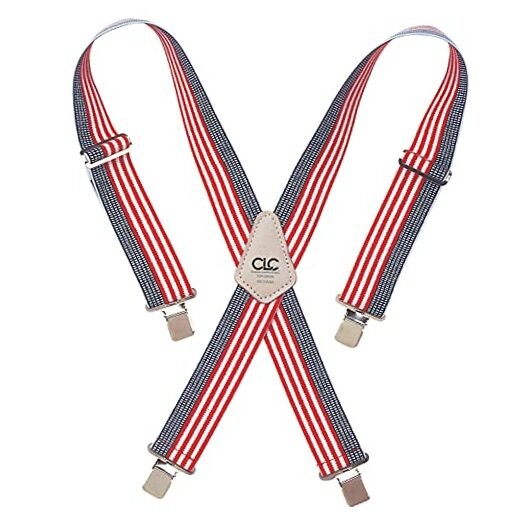 110USA Heavy Duty Elastic Work Suspenders, USA Print Flag