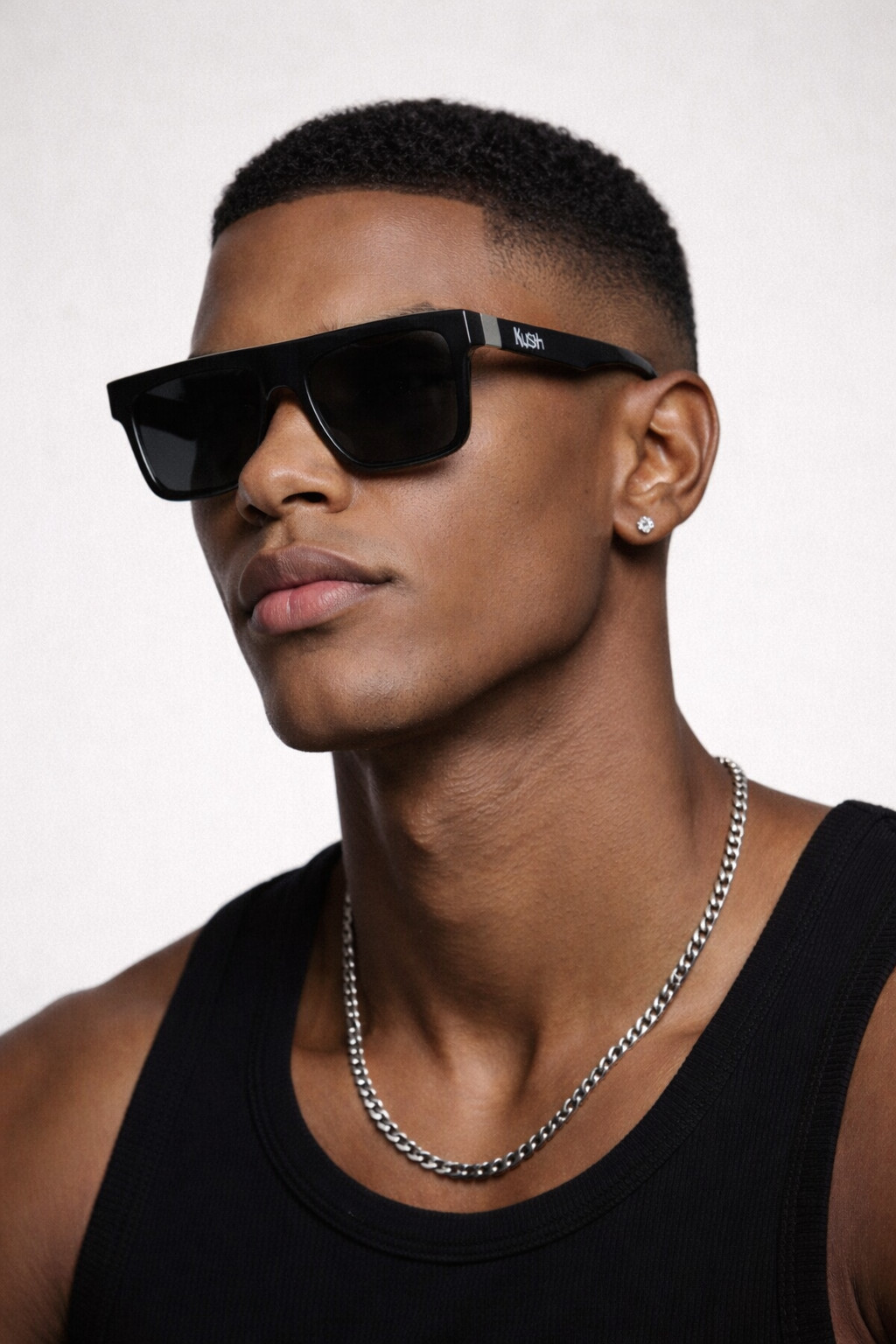 Kush Sunglasses Men’s Retro Flat Top Square Frame UV400 Black Lens