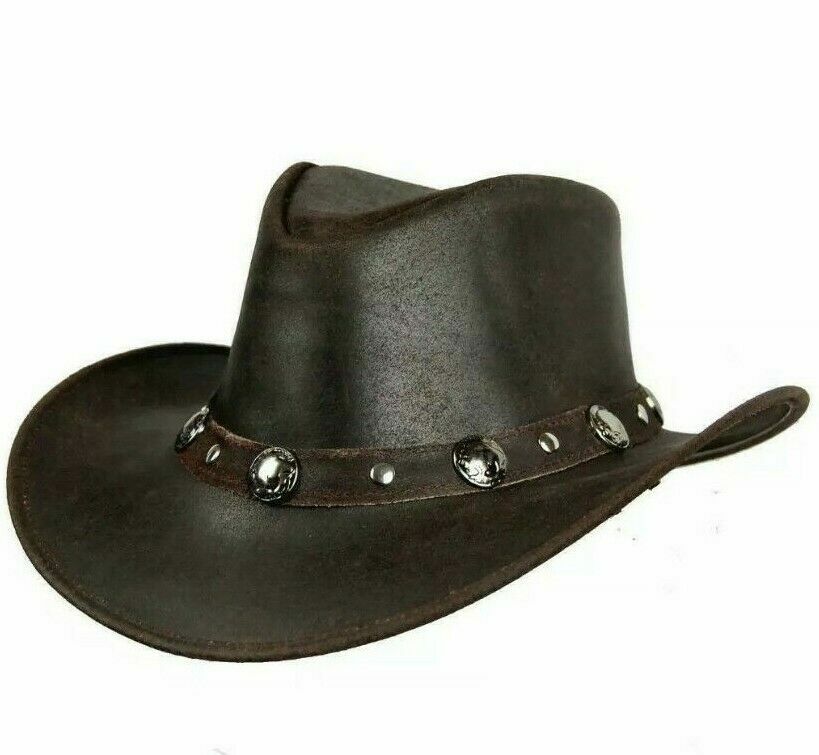 Men’s Brown Genuine Leather Cowboy Western Hat