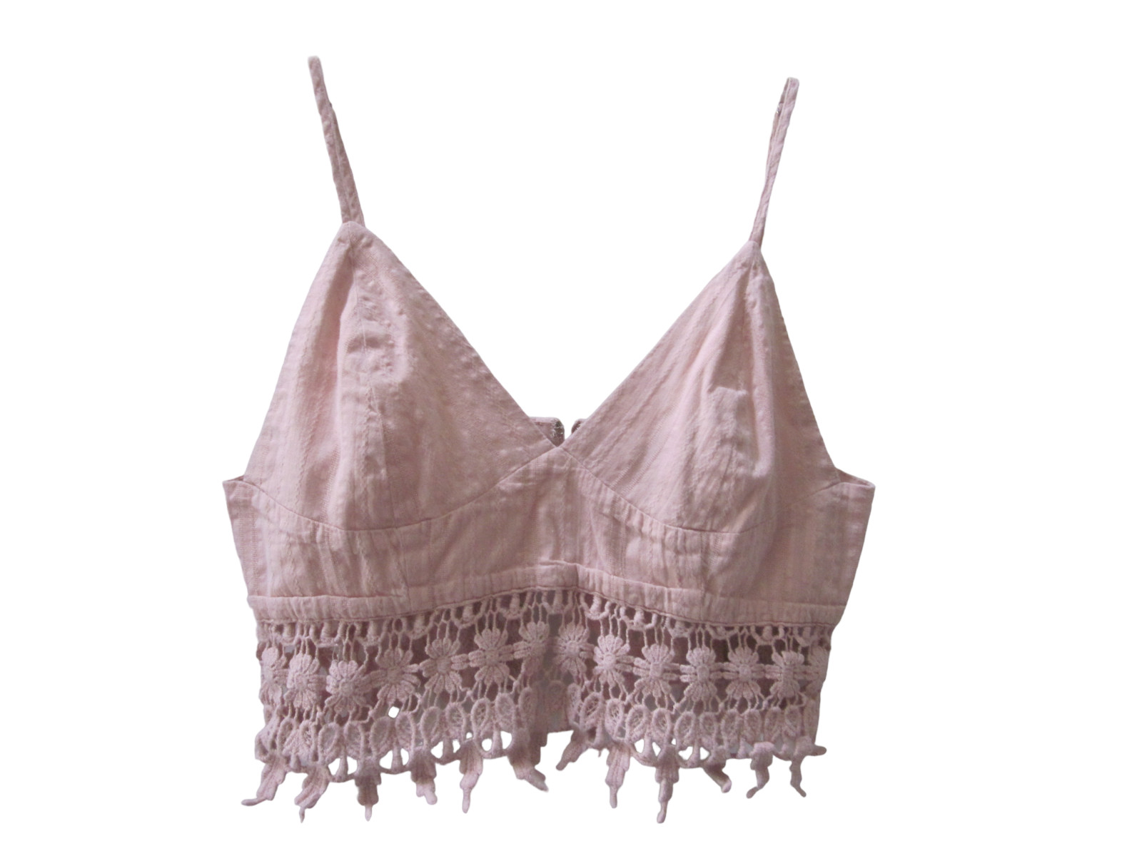 FOREVER 21 Pale Pink Spaghetti Strap Cropped Top w/ Crochet Lace Trim Detail M