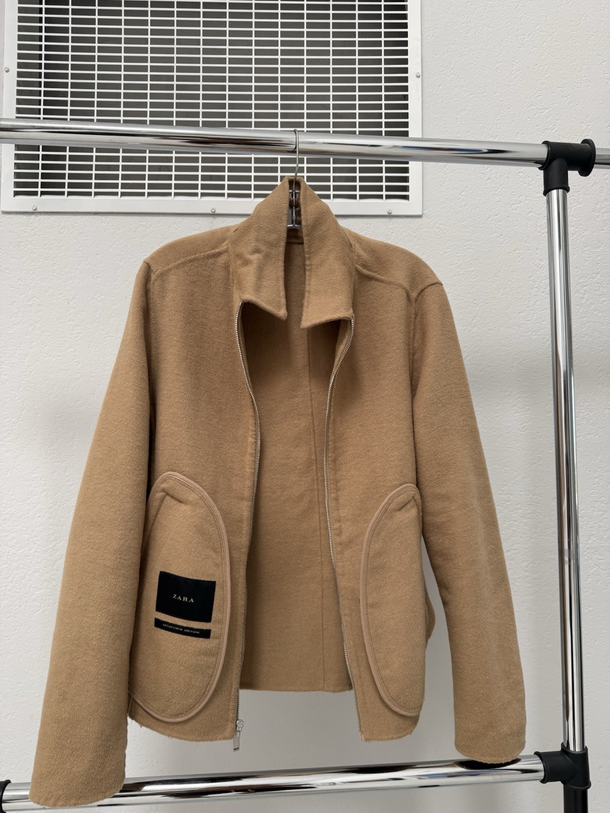 ZARA Men’s Camel Wool Full Zip Unlined Collared Jacket w/ Pockets Size Small