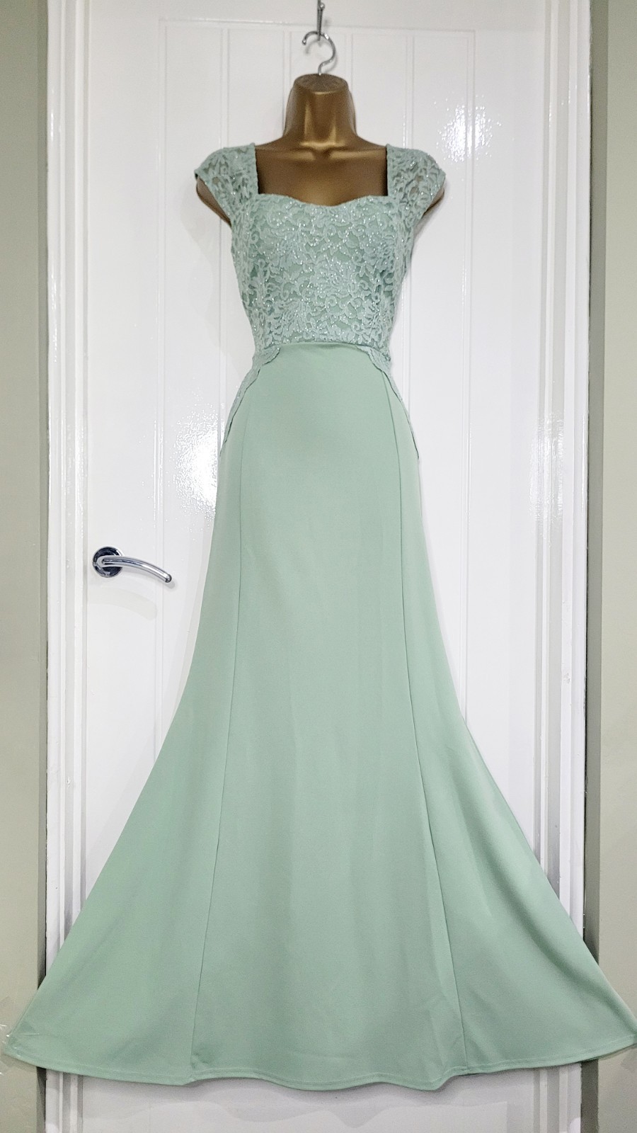 QUIZ size 10 Sage stretch fishtail maxi dress lace wedding ball prom formal NEW