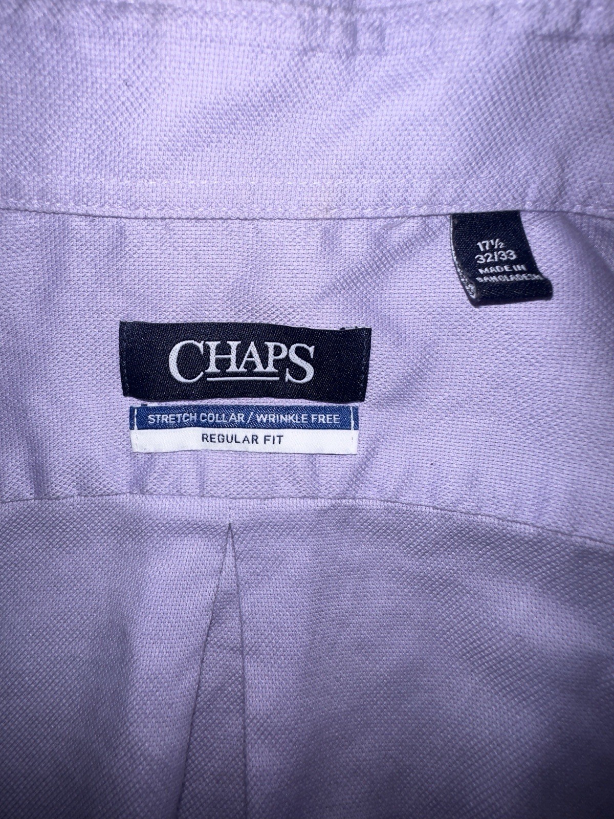 CHAPS Men’s Dress Shirt 17.5 32/33 Regular Fit Lavender Purple Wrinkle Free L/S