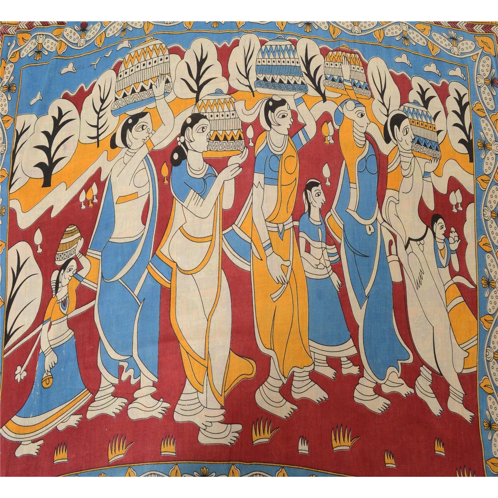 Sanskriti Vintage Sarees Pure Cotton Pattachitra Block Printed Sari Craft Fabric