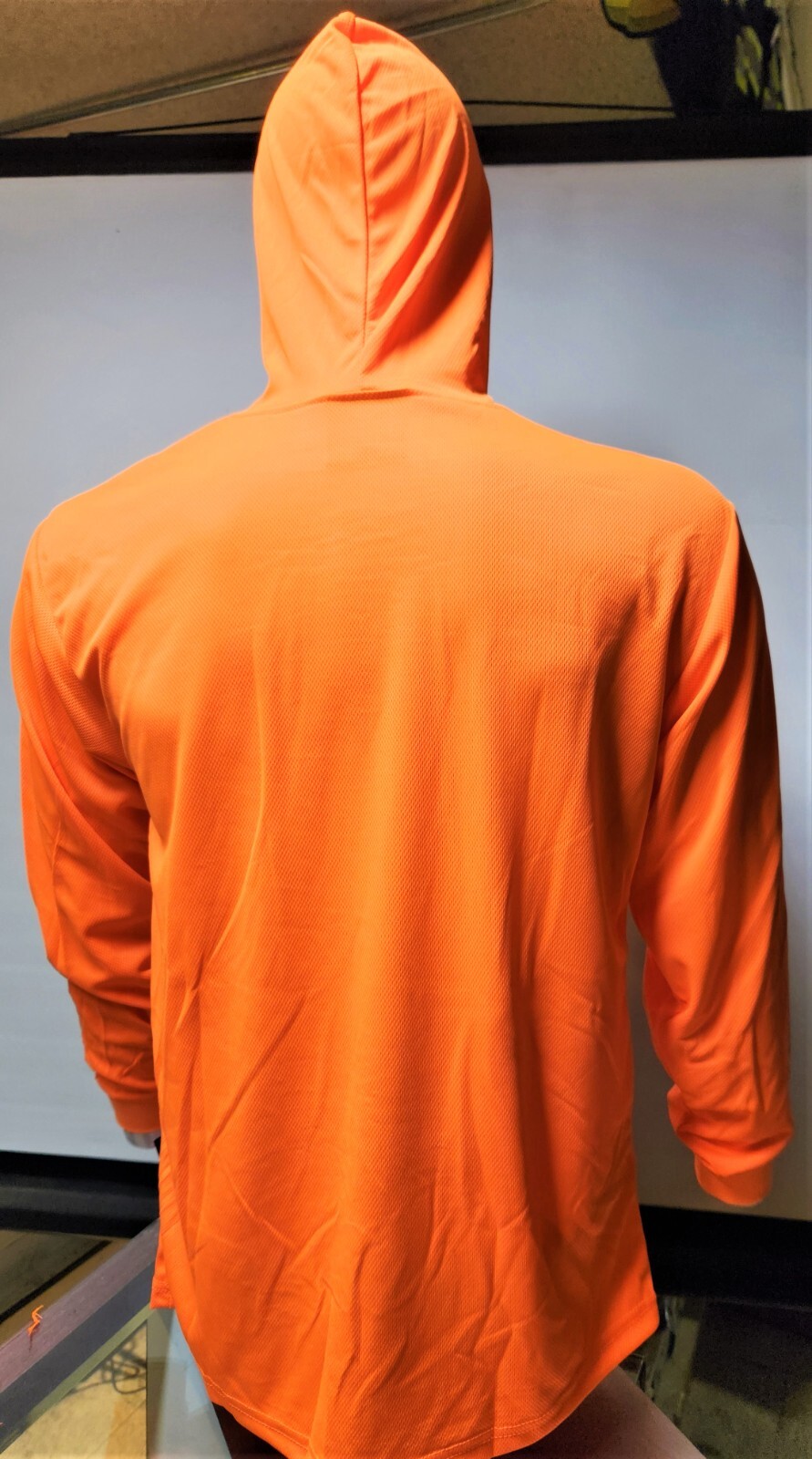 Orange Long Sleeve Safety Shirt With Hoodie, Polyester Birdeye mesh Quick Dry