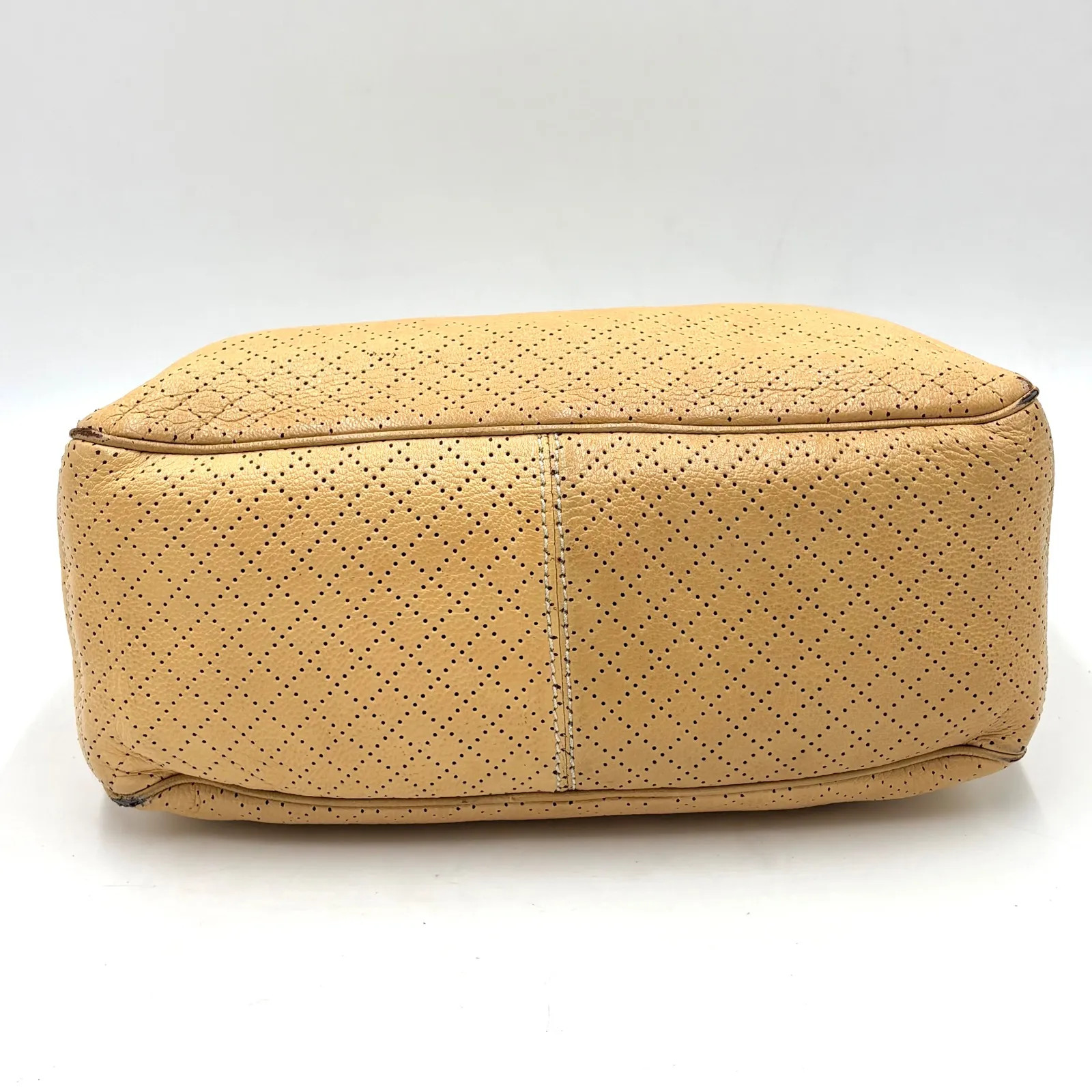 Auth Celine Y2K Perforated Leather Boogie Bag Leather Handbag Beige 2Y8978