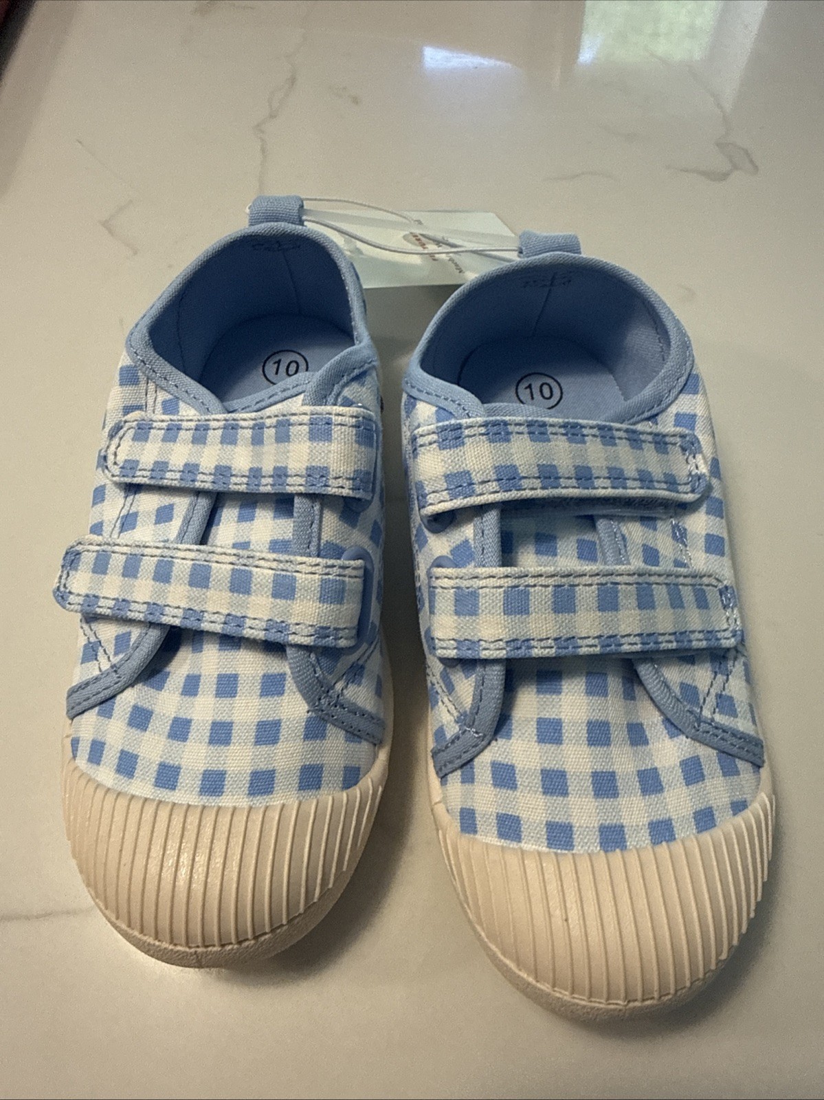 Cat & Jack Shoes Kids Size 10 Blue Gingham Parker Sneaker Hook & Loop Casual