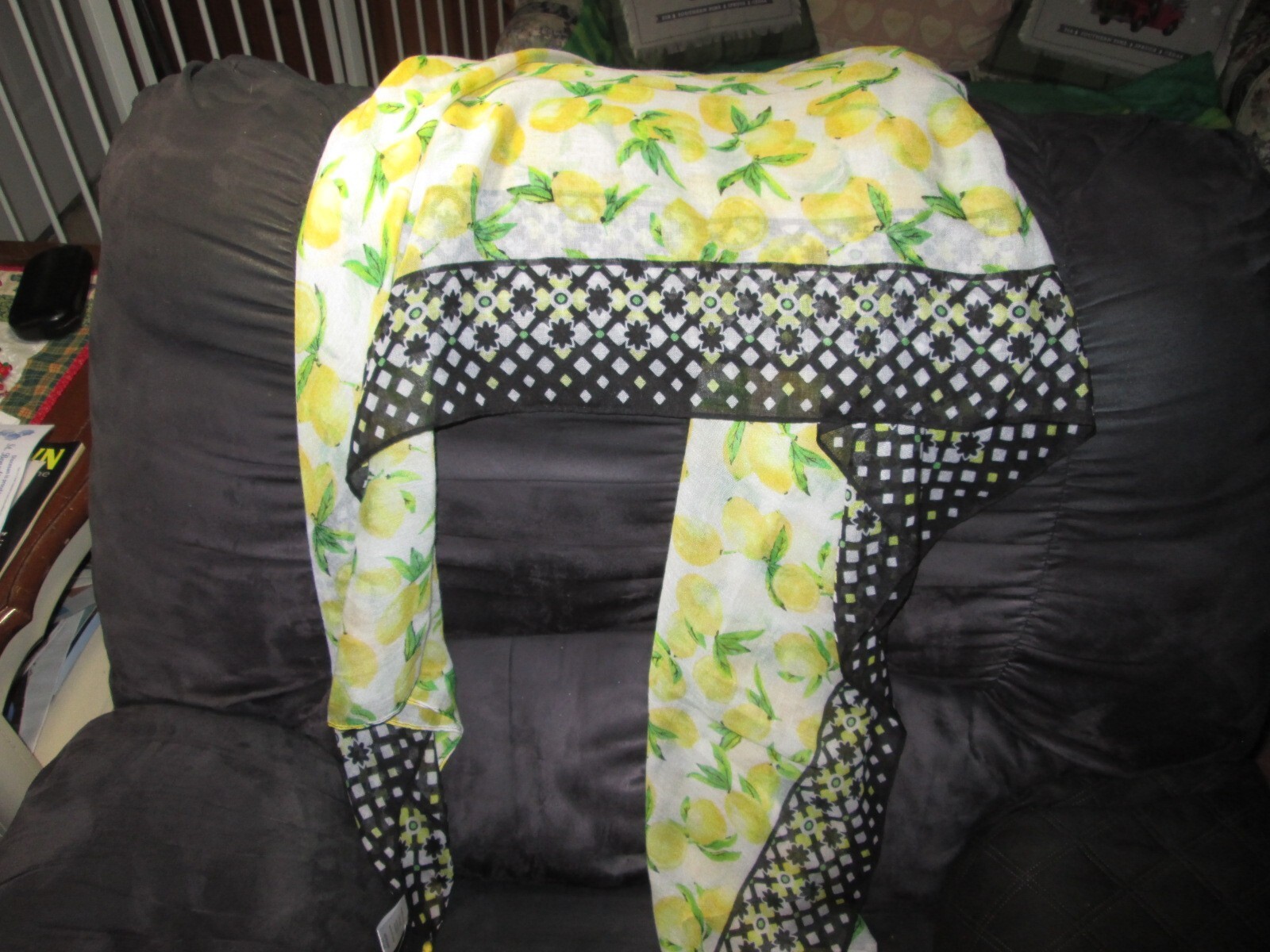 DressBarn Black, White and Yellow Lemon Women’s Scarf. NWT