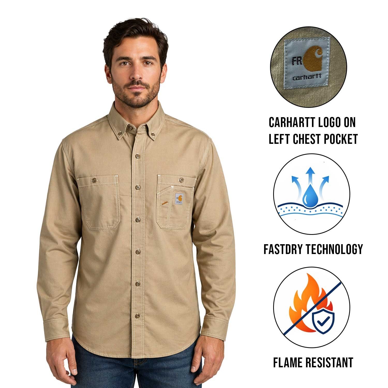 Carhartt FR Men’s Dark Khaki Shirt Flame Resistant Long Sleeve Lightweight (S04)