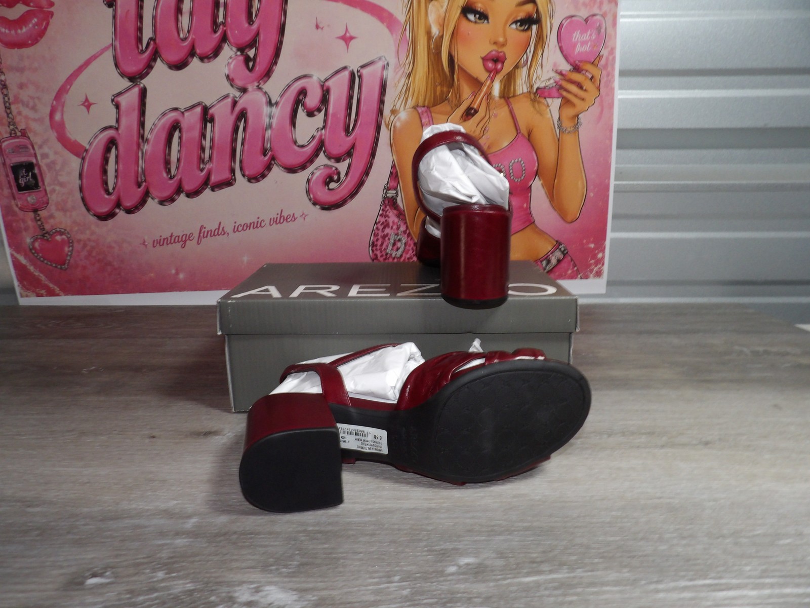 Arezzo Red Leather Block Heel Sandals With Knotted Strap Design/Ankle Buckle