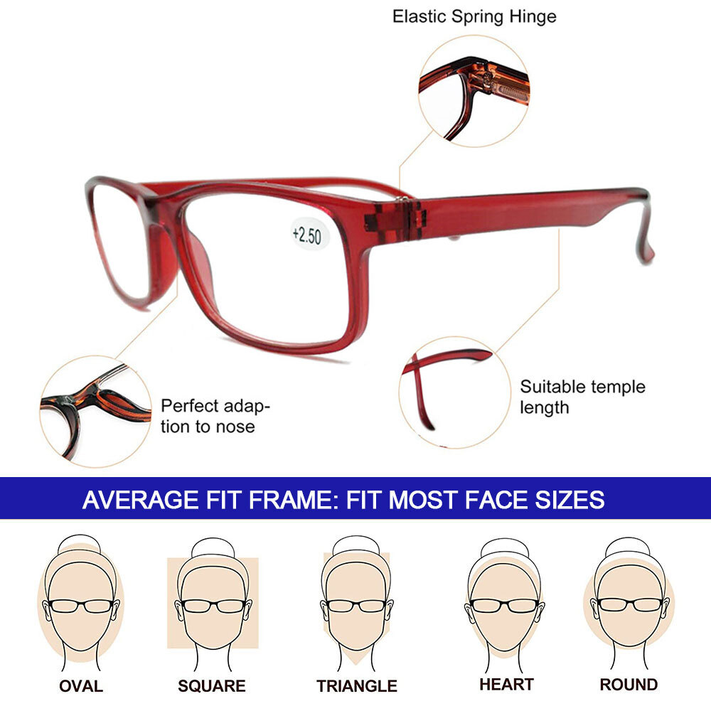 4 Pair Rectangular Spring Hinge Power Reading Reader Glasses For Men Women 1-3.0