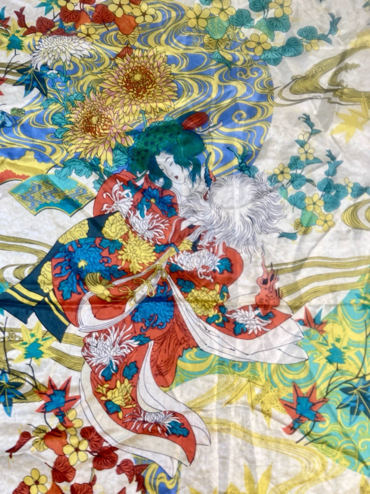Beautiful Johnny Was Square Silk 43” Scarf Or Wrap Tassels Geisha Asian Oriental