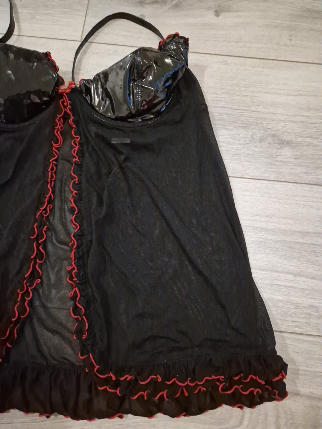 BNWOT Vintage Ann Summers Insinuate Black Mesh & PVC Babydoll Set Size M/L 16-20