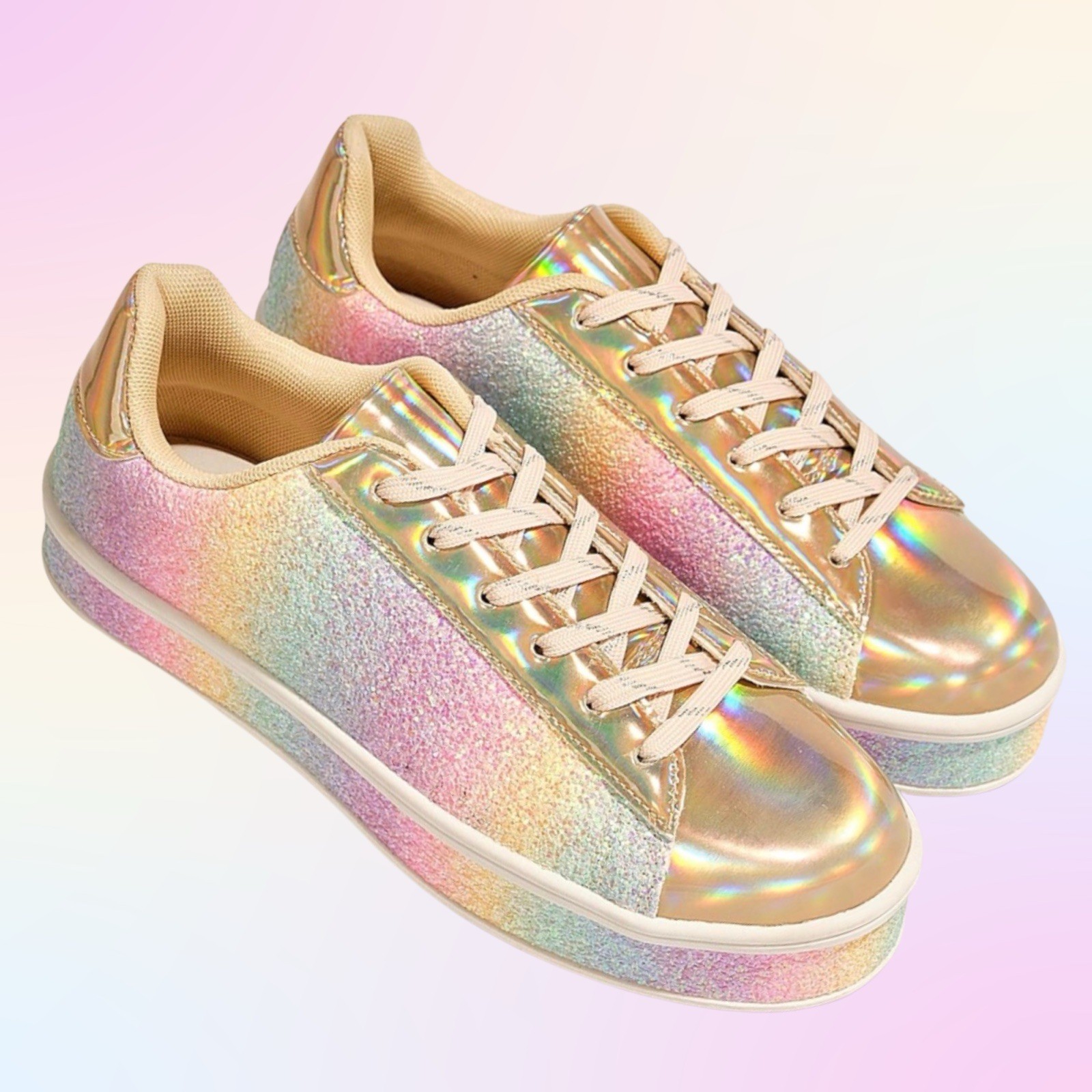 UUBARIS Rainbow Glitter Platform Sneakers Women’s Size 6 New No Box Bling