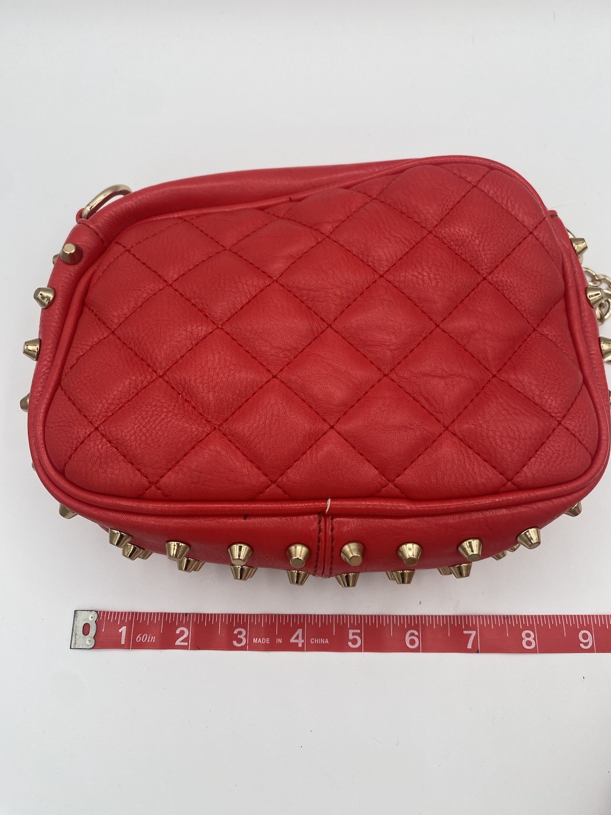 Red Quilted MMS Purse With Gold Chain And Studs