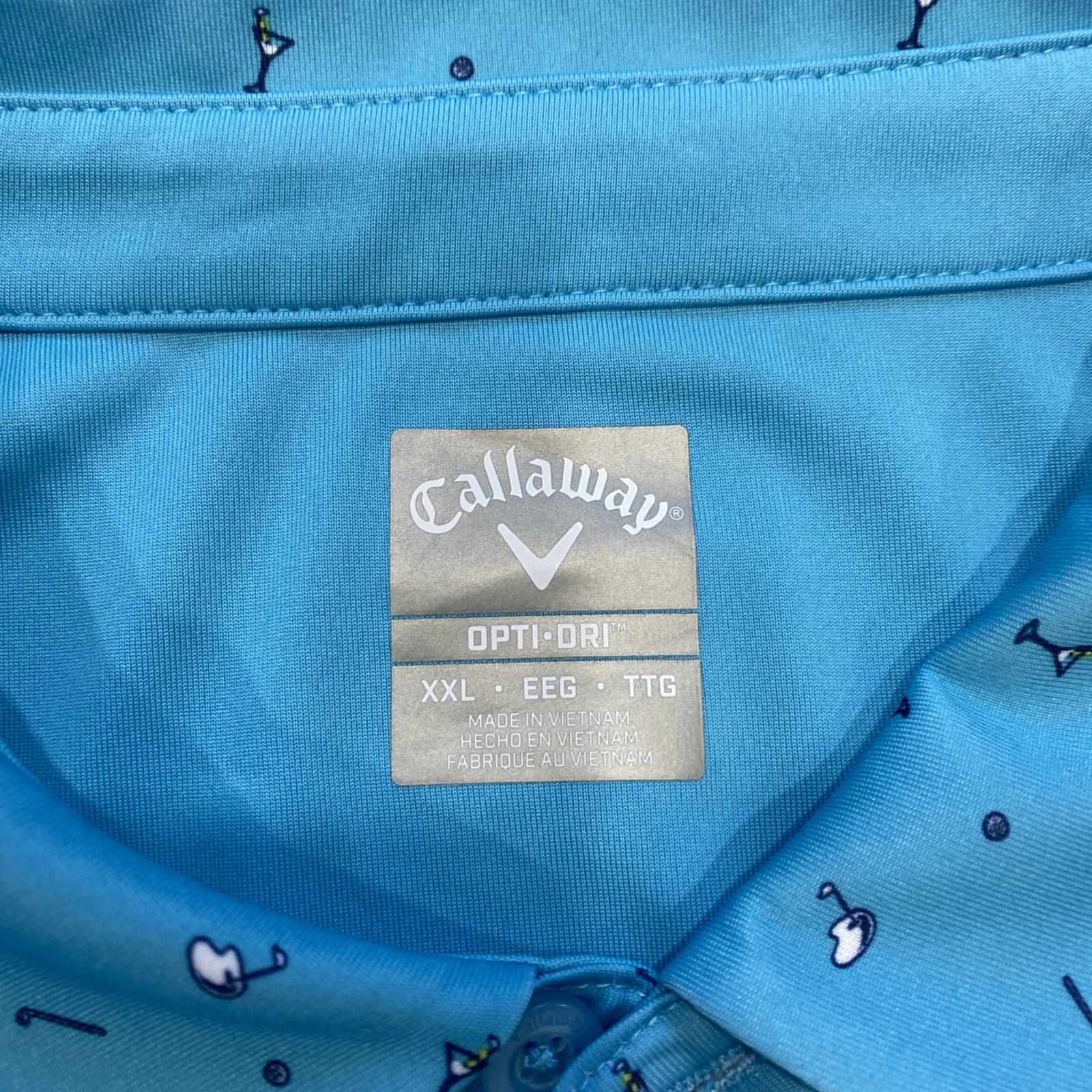 Callaway Golf Mens XXL Polo Shirt Grotto Blue Golf Club Martini Print Opti-Dri