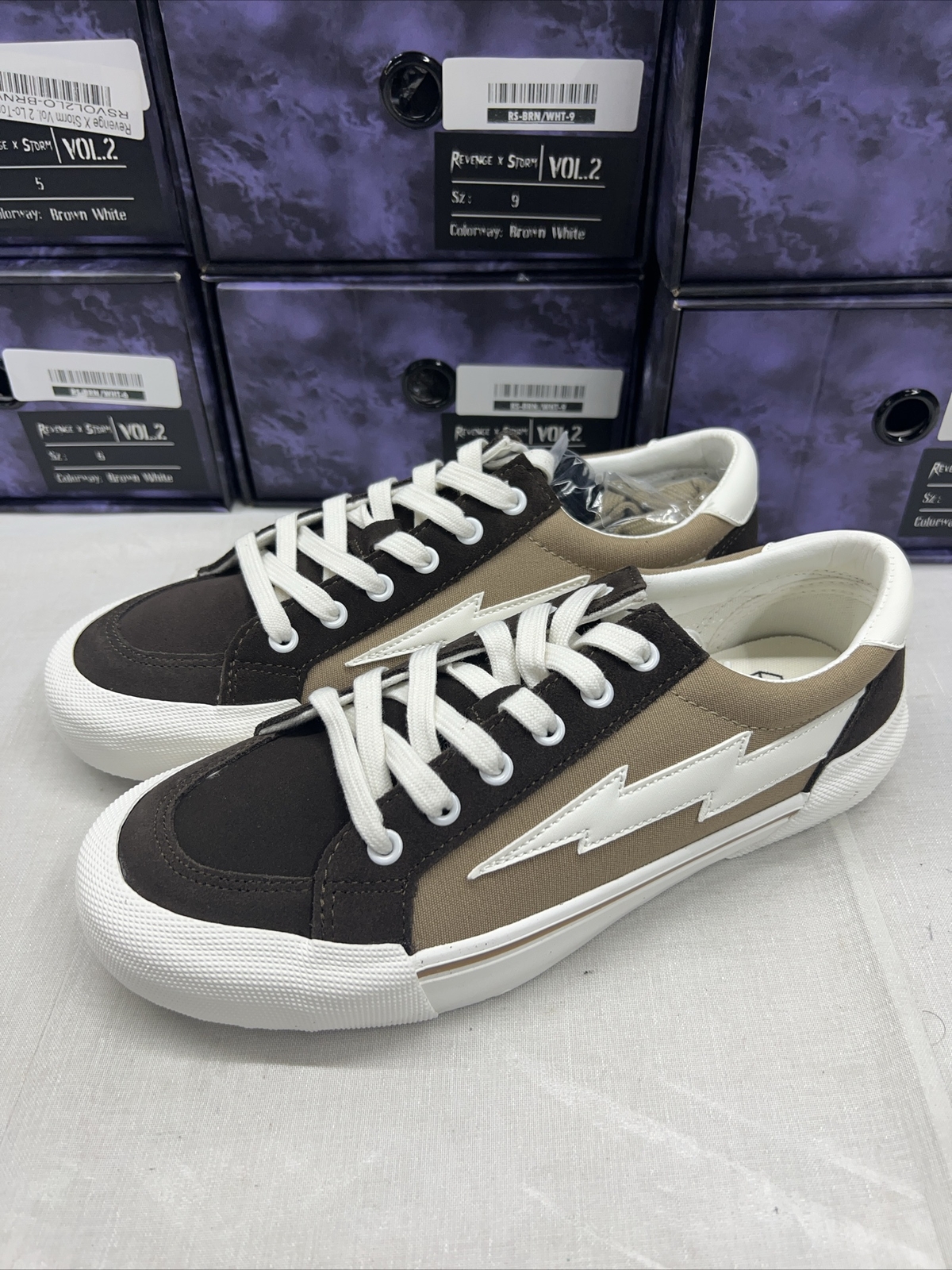 NEW! Revenge X Storm Vol. 2 Lo-Top Brown/White Sneakers – Unisex – NIB