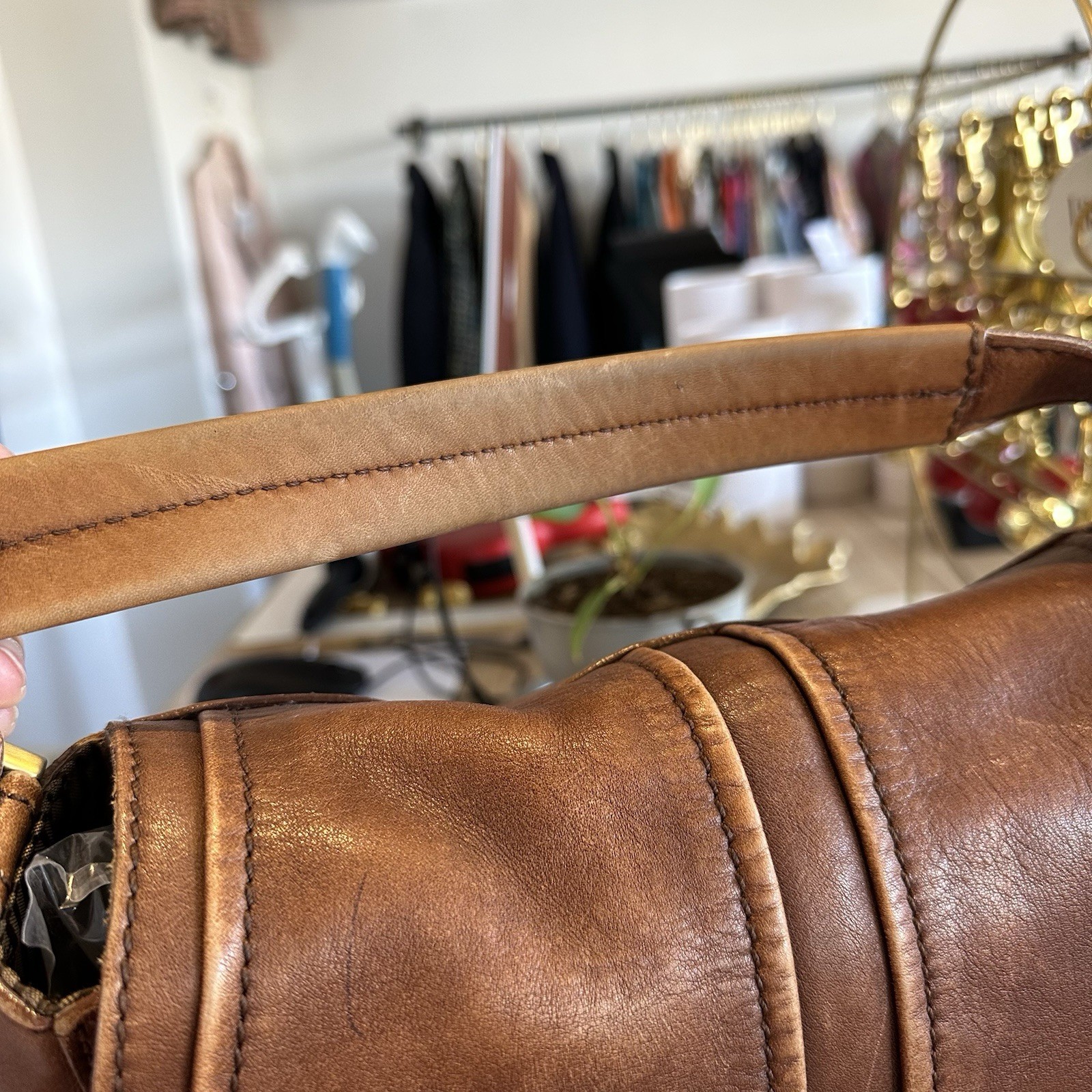 Fendi FF Vintage Brown Tan Leather Medium Anna Shoulder Bag