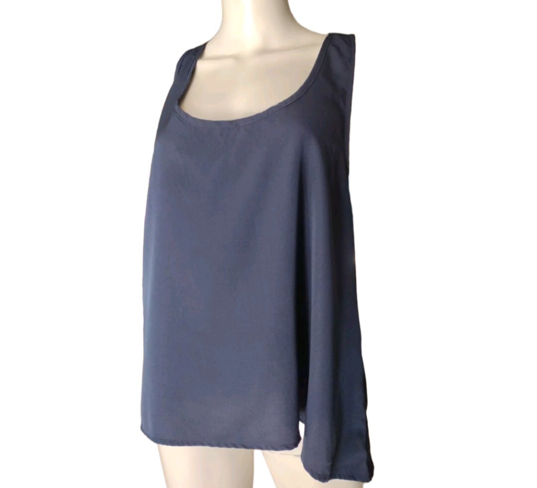 Hype Blouse Women L Navy Sleeveless Race Back Flowy Comfy Casual Travel Beach