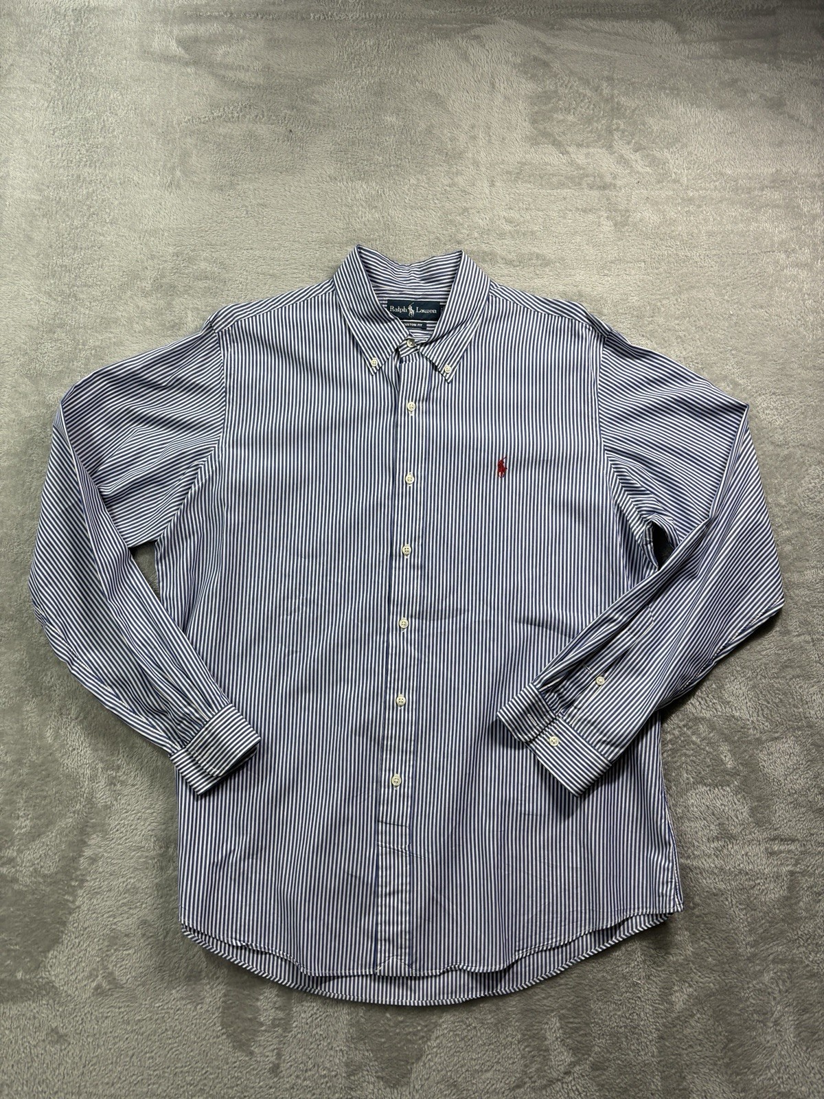 Ralph Lauren Custom Fit Shirt Mens XL Blue White Stripe Button Down