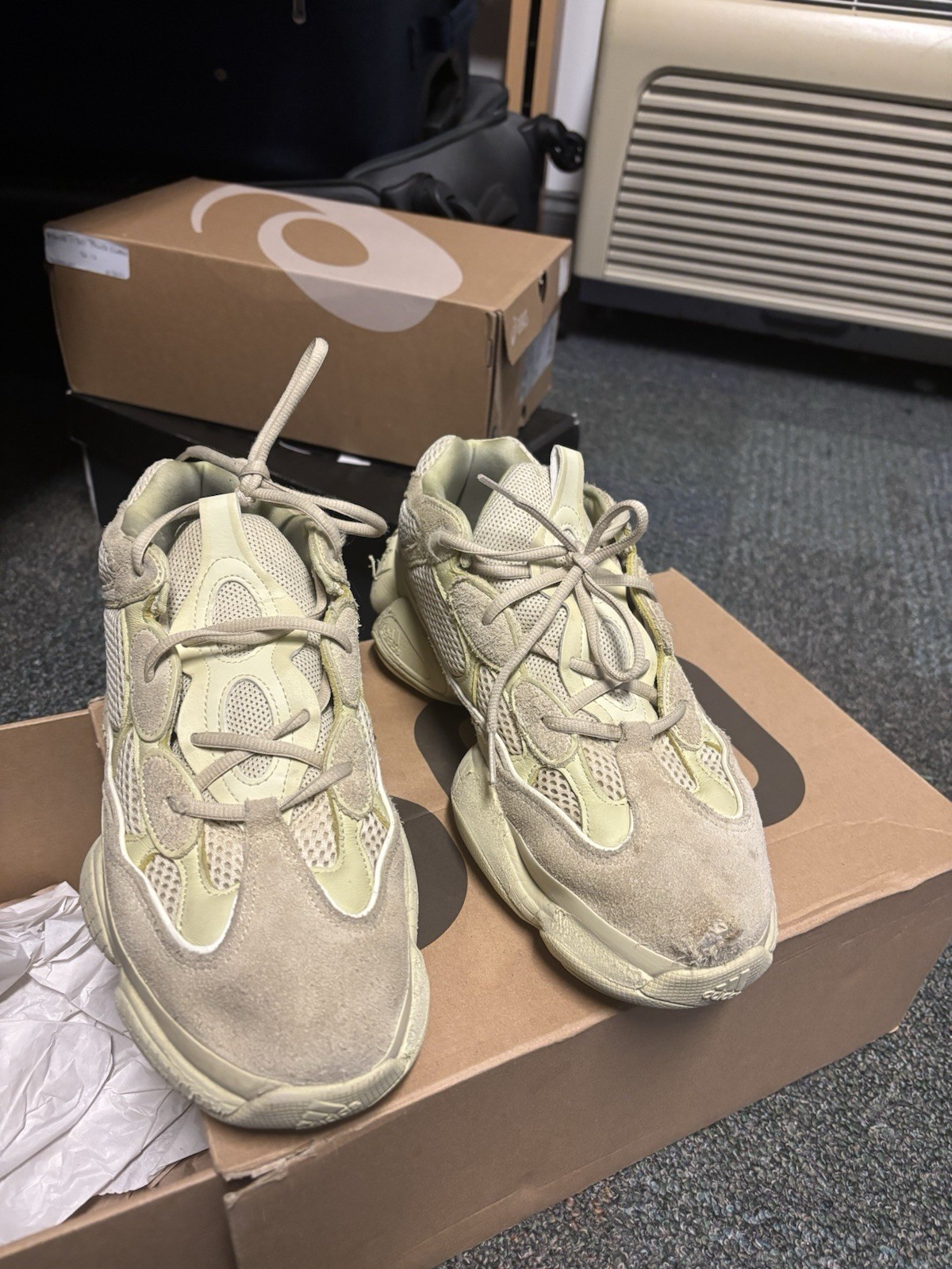 adidas Yeezy 500 Super Moon Yellow Beige Mesh Suede Men’s Athletic Sneaker