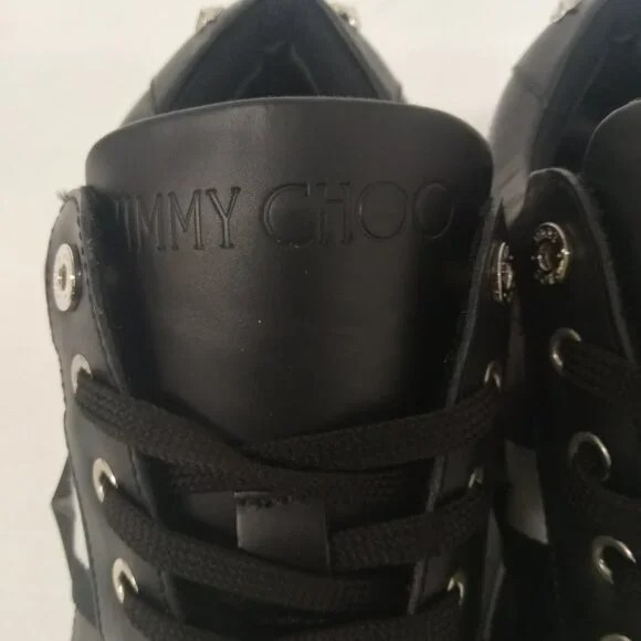 Jimmy Choo Men’s Black and Silver Soft Vacchetta Low Top Sneakers – EU42.5/US9.5