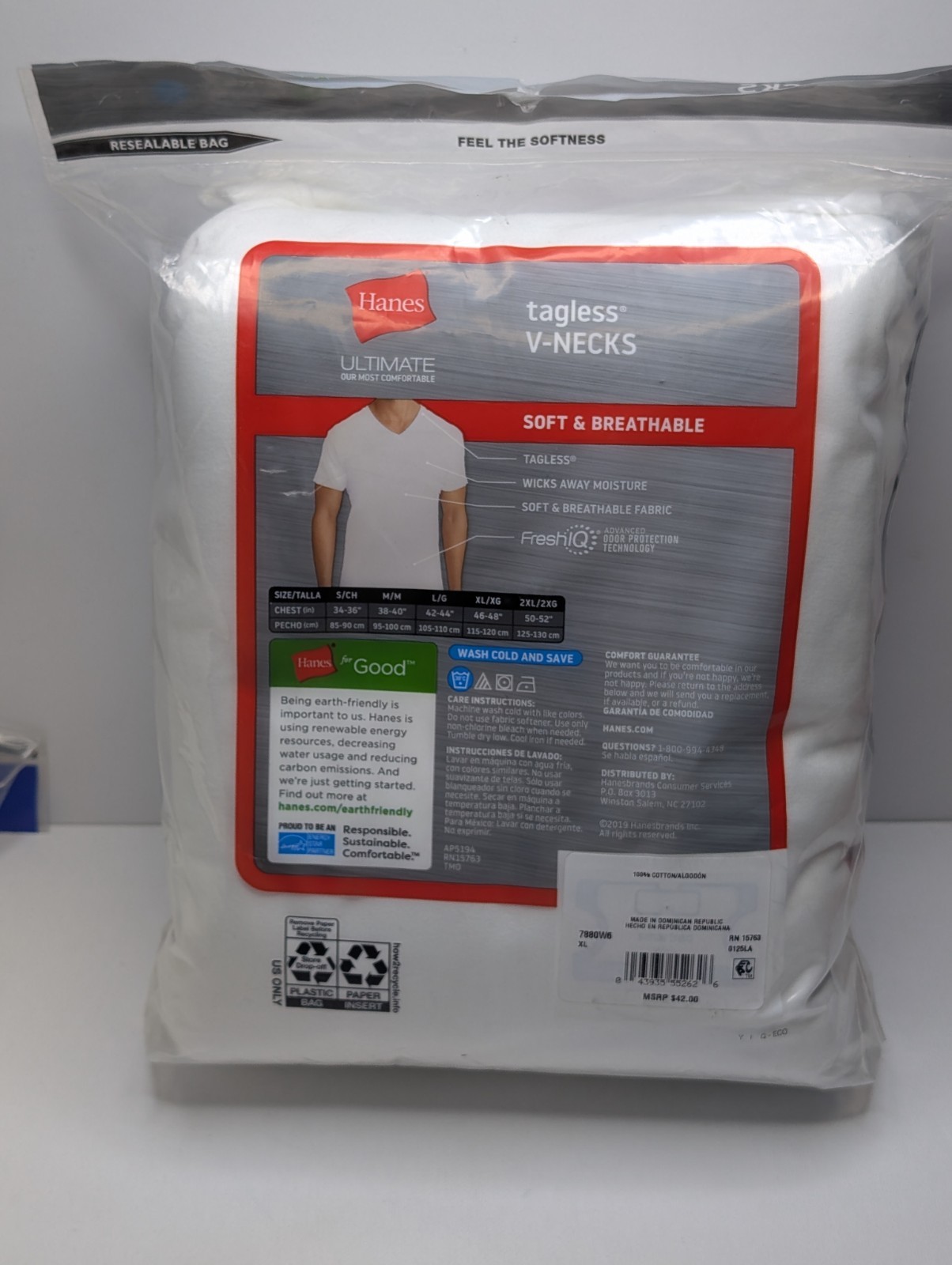 Hanes Ultimate V Neck T Shirts 6 Pack XL White Tagless Undershirts New Sealed