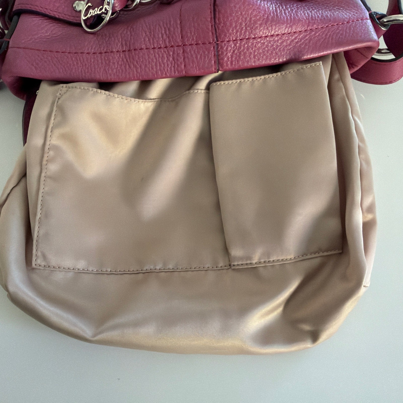 Coach F19722 North South Chain Convertible Shoulder HandBag Plum Pink Leather
