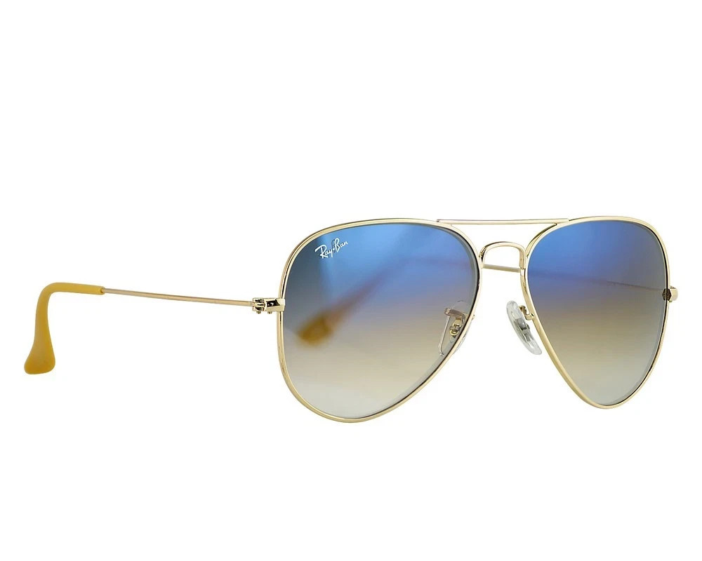 Ray-Ban Sunglasses RB3025 Aviator Gradient Gold Frame Light Blue Lenses 58mm