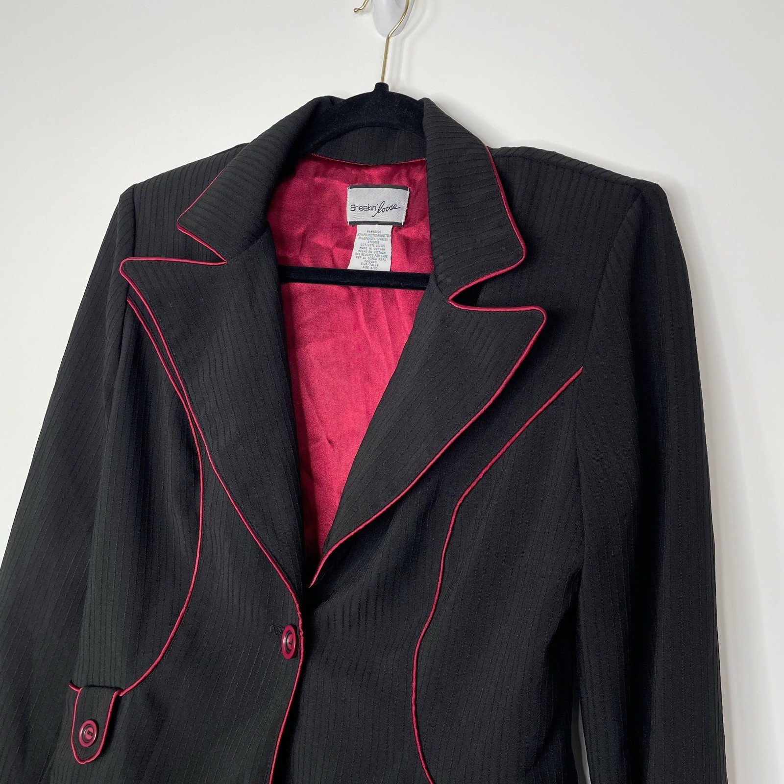 Y2K Breakin’ Loose Blazer Jacket Womens Size 9/10 Black Red Trim Vamp Goth Vtg