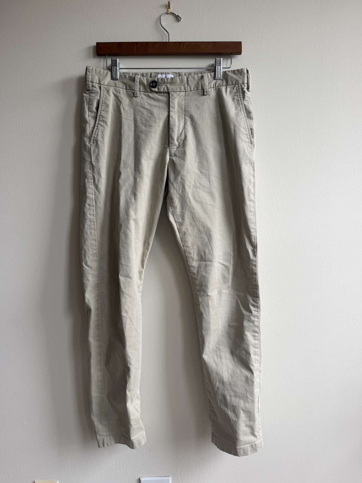 Asket Men’s Green Light Khaki Beige Twill Pants 31×30 Regular Fit