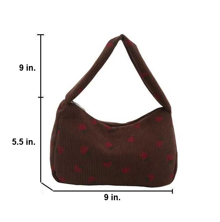 CUTE STRAWBERRY CORDUROY SMALL SHOULDER BAG WITH ZIPPER ALL OVER PRINT UNDERARM