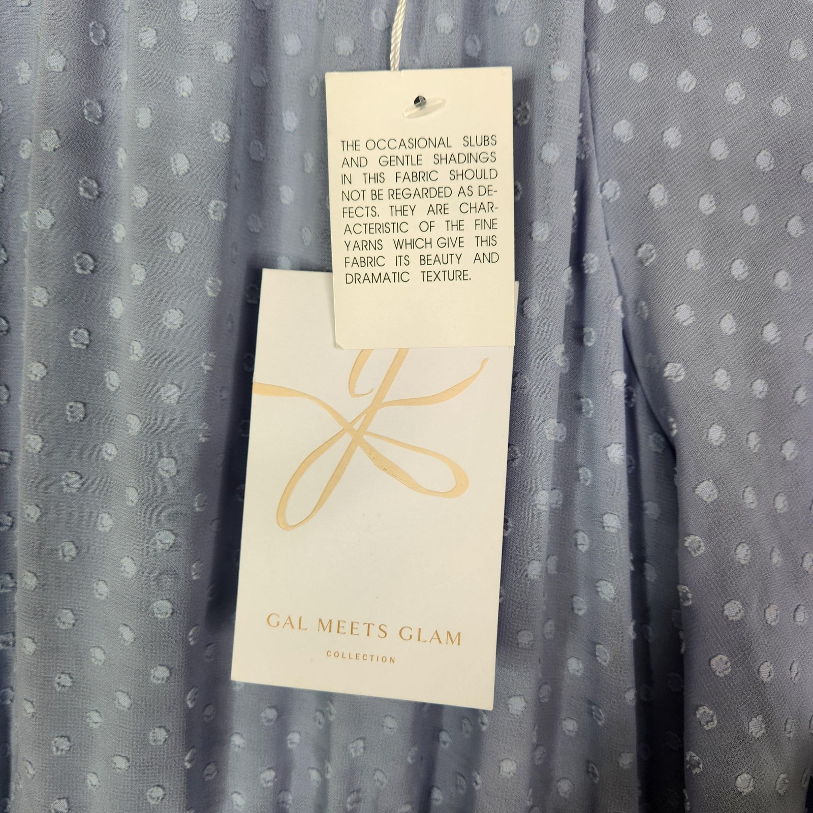 GAL MEETS GLAM Adeline Dress Womens 12 Blue Swiss Dot Chiffon Ruffle Long Sleeve