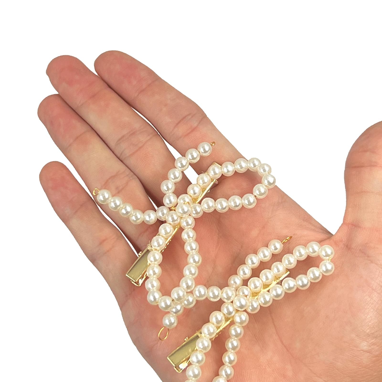 10PCS Pearl Bow Hair Clips, Elegant 1 Count (Pack of 10), White