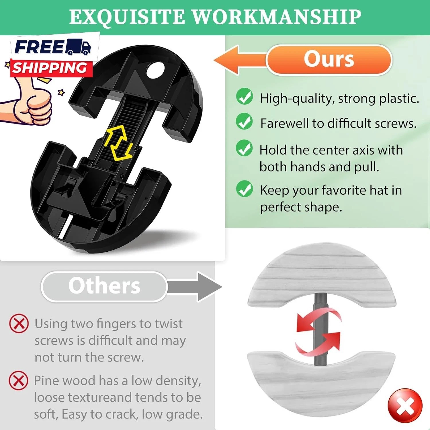 Adjustable Hat Stretcher Reshaper for Cowboy Fedora Baseball Caps Size 7-8 1/2
