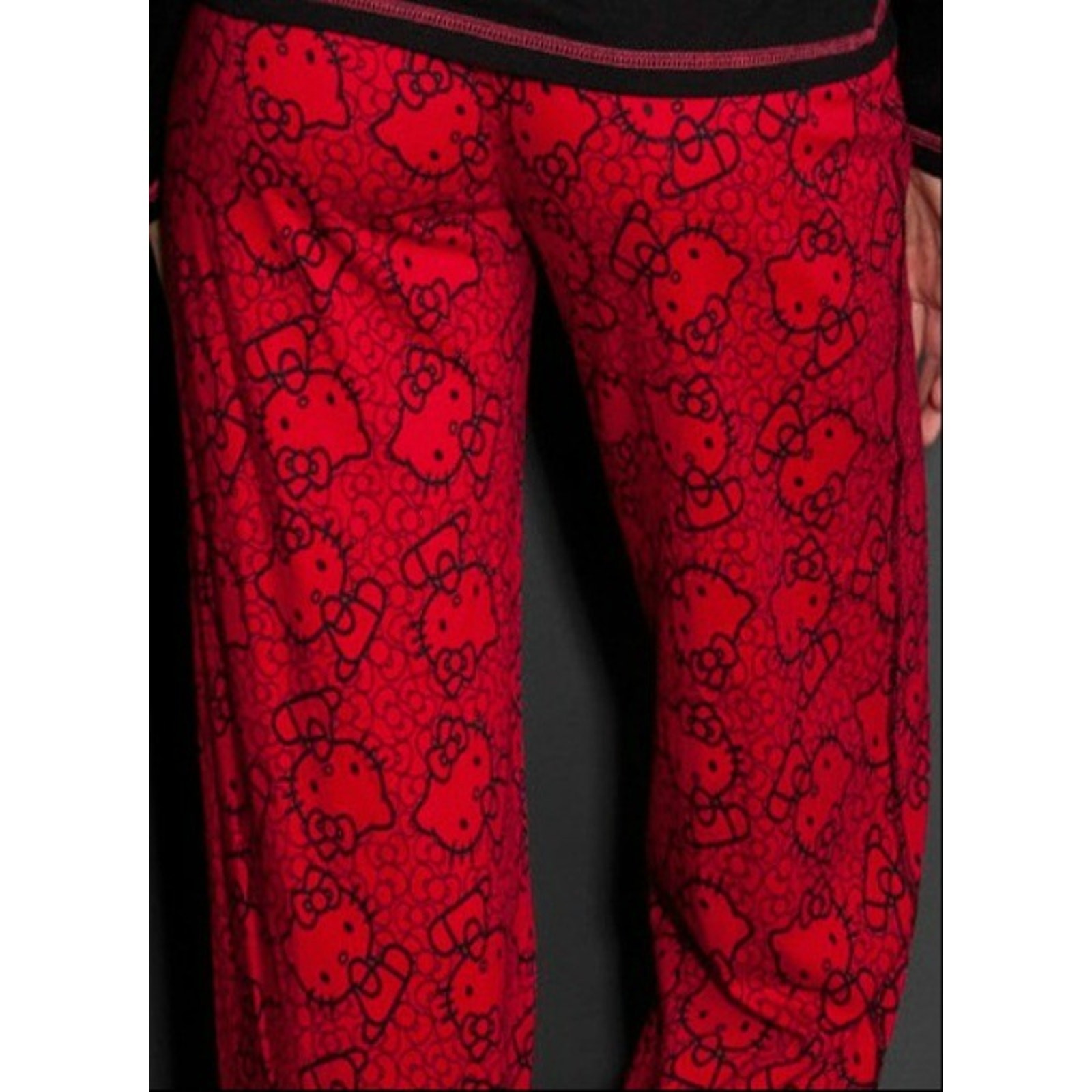 Sanrio HELLO KITTY Womens Pajamas 2 Piece Red Sleep Set Glitter Bow (L) Y2K NWT