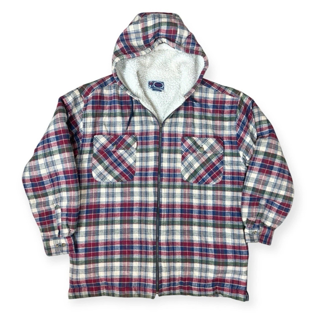 Vtg Williams Bay Sherpa Lined Hooded Flannel Jacket Men’s L Plaid Barn Chore