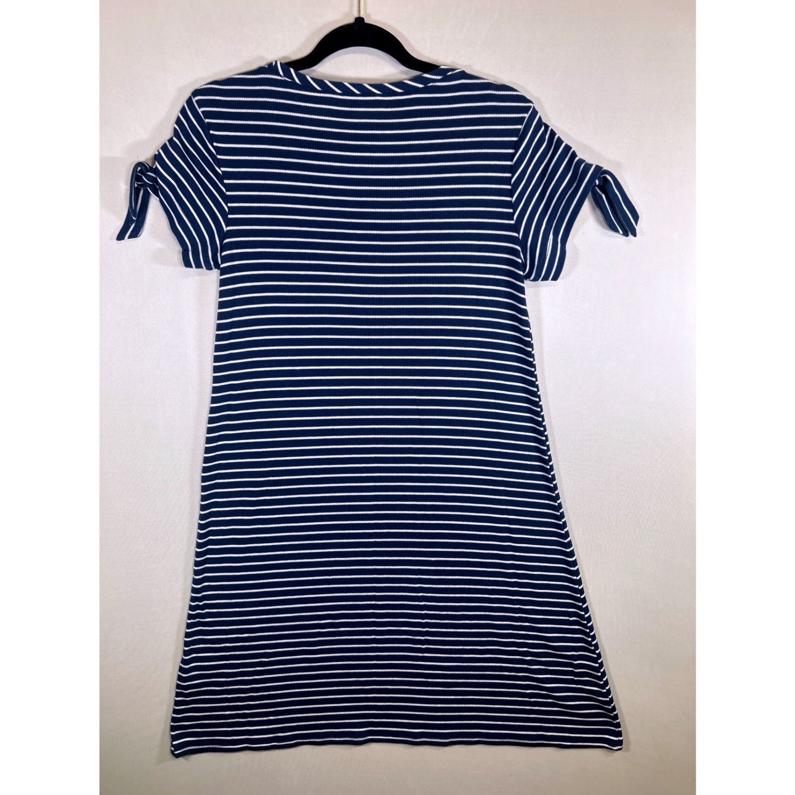 LC Lauren Conrad Navy White Striped T Shirt Dress Tie Sleeve Size S