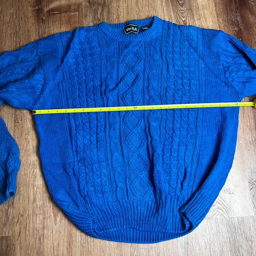 Vtg VanCort Cable Knit Chunky Sweater Men’s XL Blue Fisherman Crew Neck
