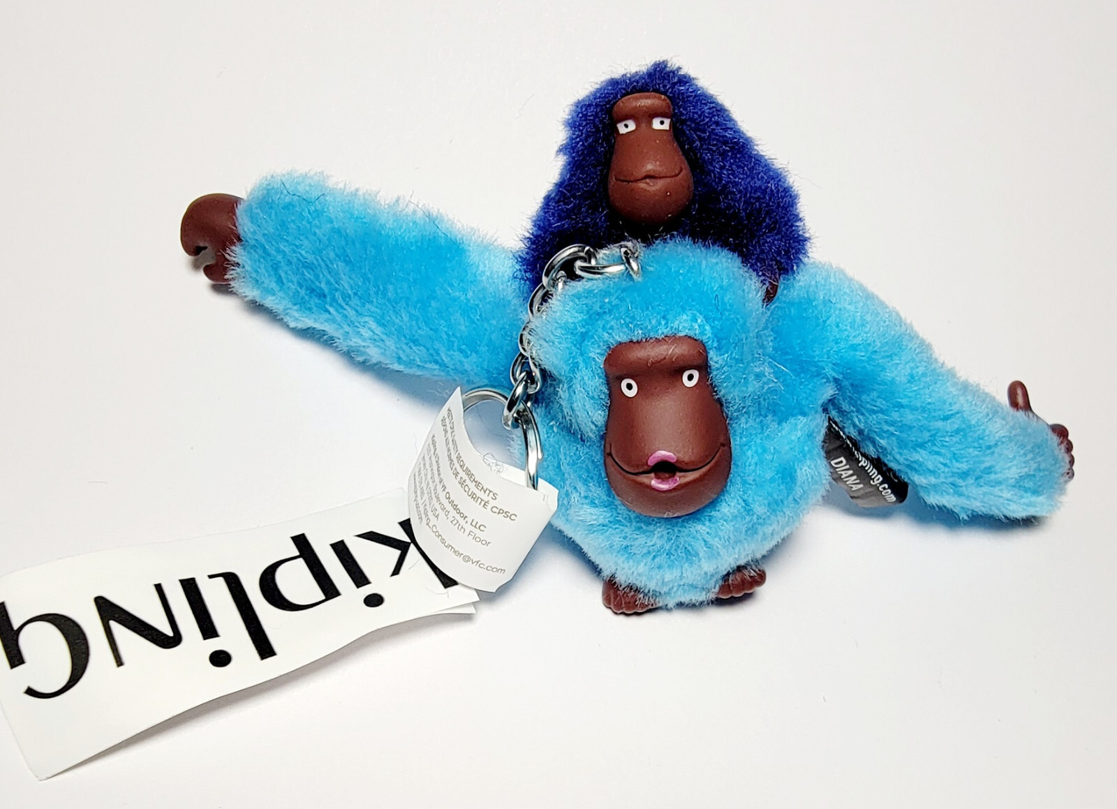 KIPLING MOM & BABY MONKEY Keychain Power Blue & Baby Ocean Blue 2″H