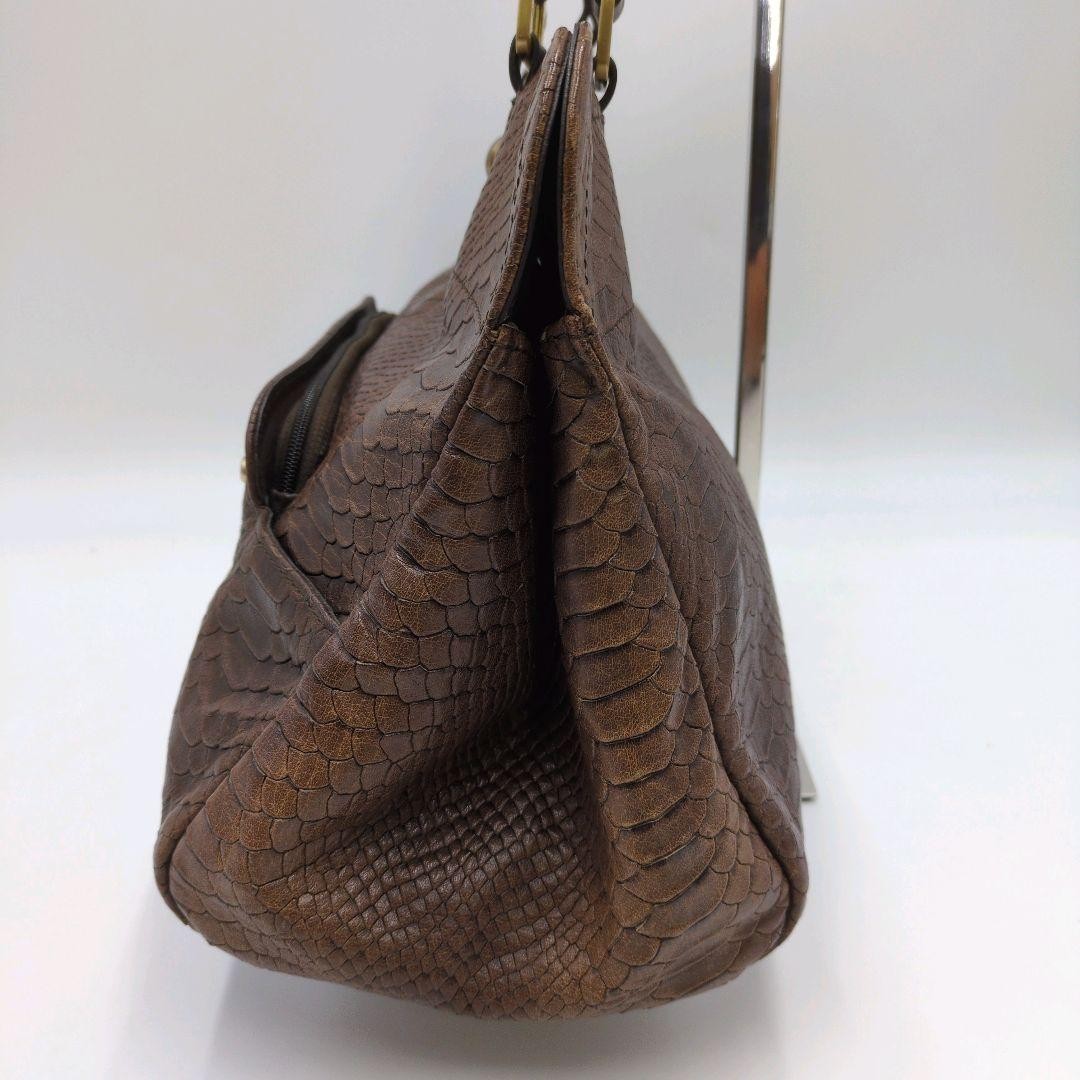 Longchamp Gabby Python Leather Tote Bag 11.4×14.6×6.3in Embossed Lock Used