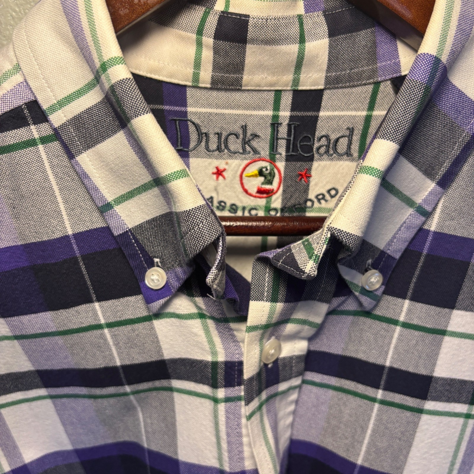 Duck Head Classic Oxford Men’s Plaid Shirt Size Large Button Down 100% Cotton