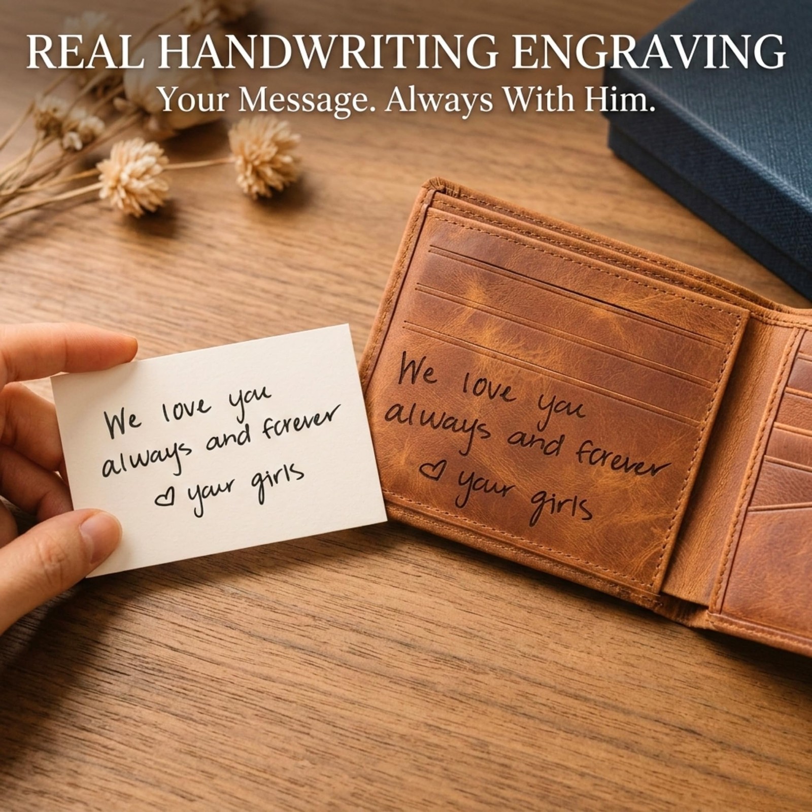 Personalized Wallet for Men Engraved with Photo – 3.5 x 4.3 inches, Brown