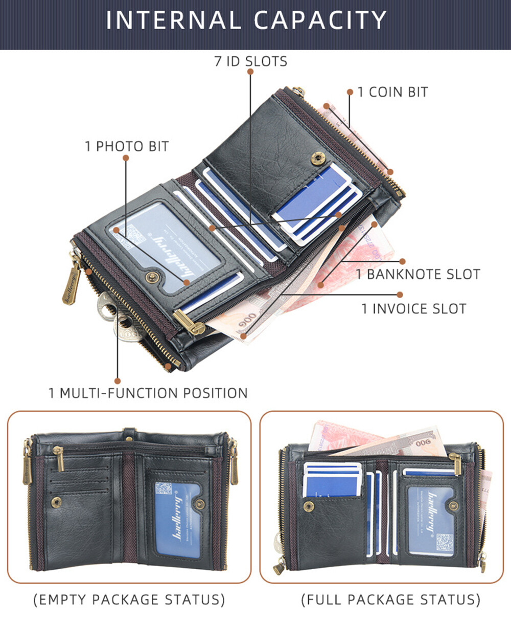 Men Men’s C2 Leather Wallet with Chain ID Credit Card Holder Double Zipper Coin