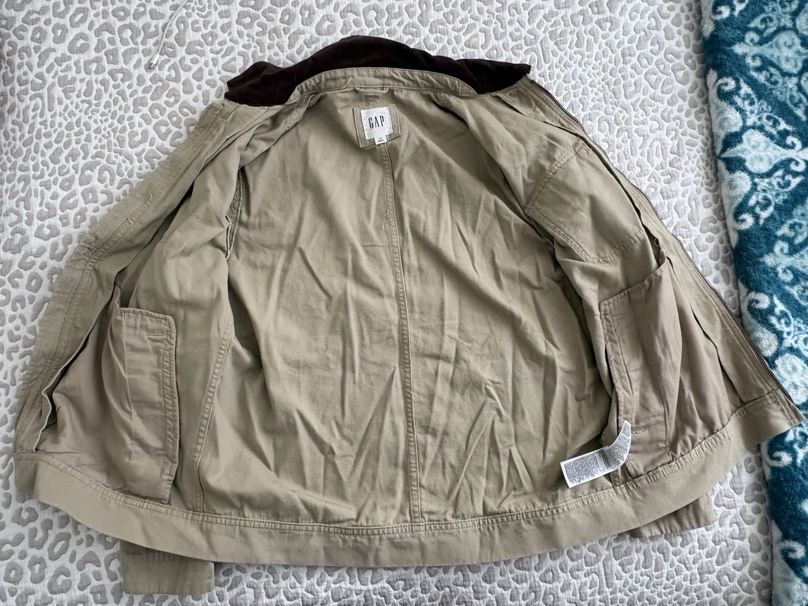 GAP Mens Beige Full Zip Jacket Corduroy Point Collar Pockets Size S