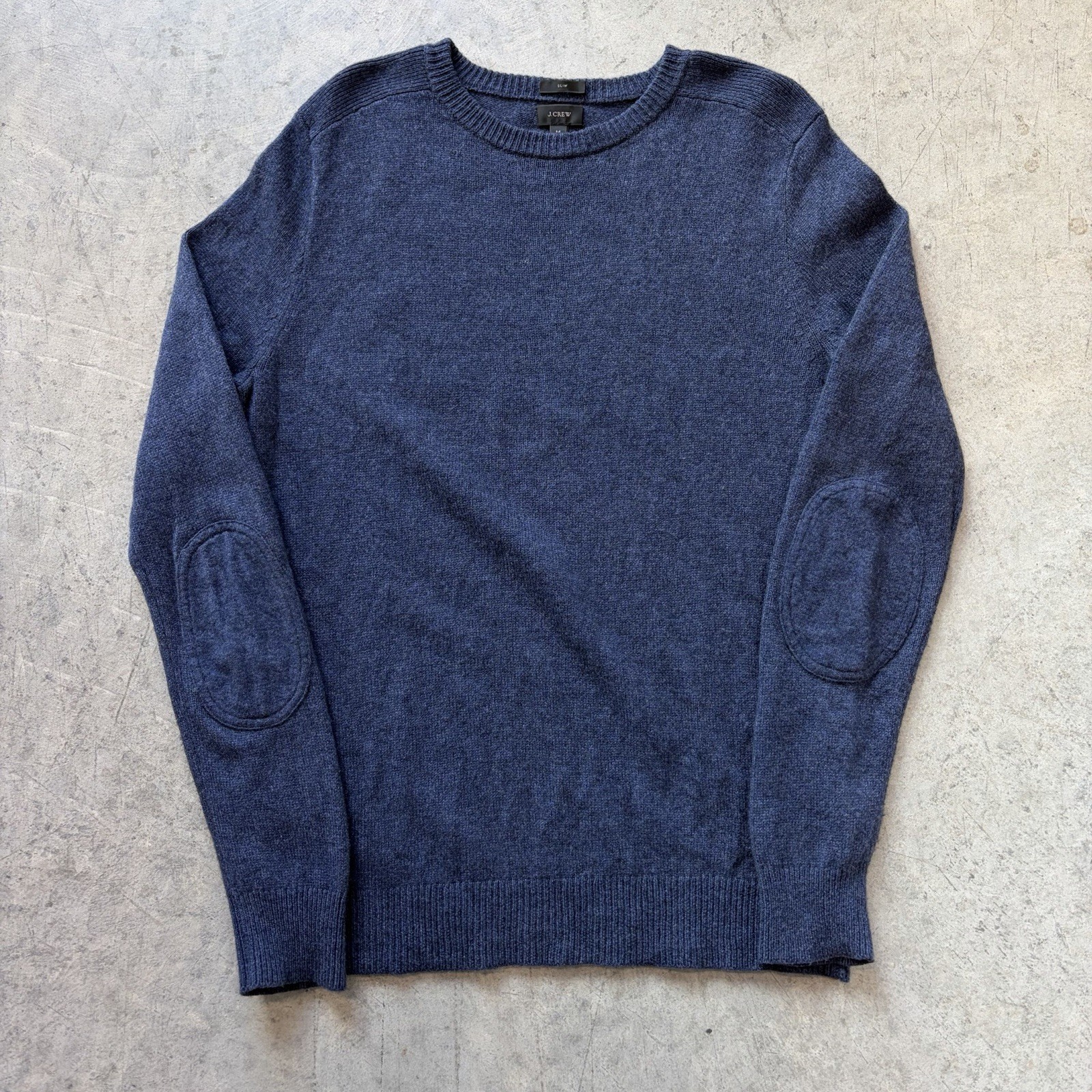 J Crew Slim Fit Sweater Merino Wool Alpaca Blend Blue Elbow Patches Size Medium