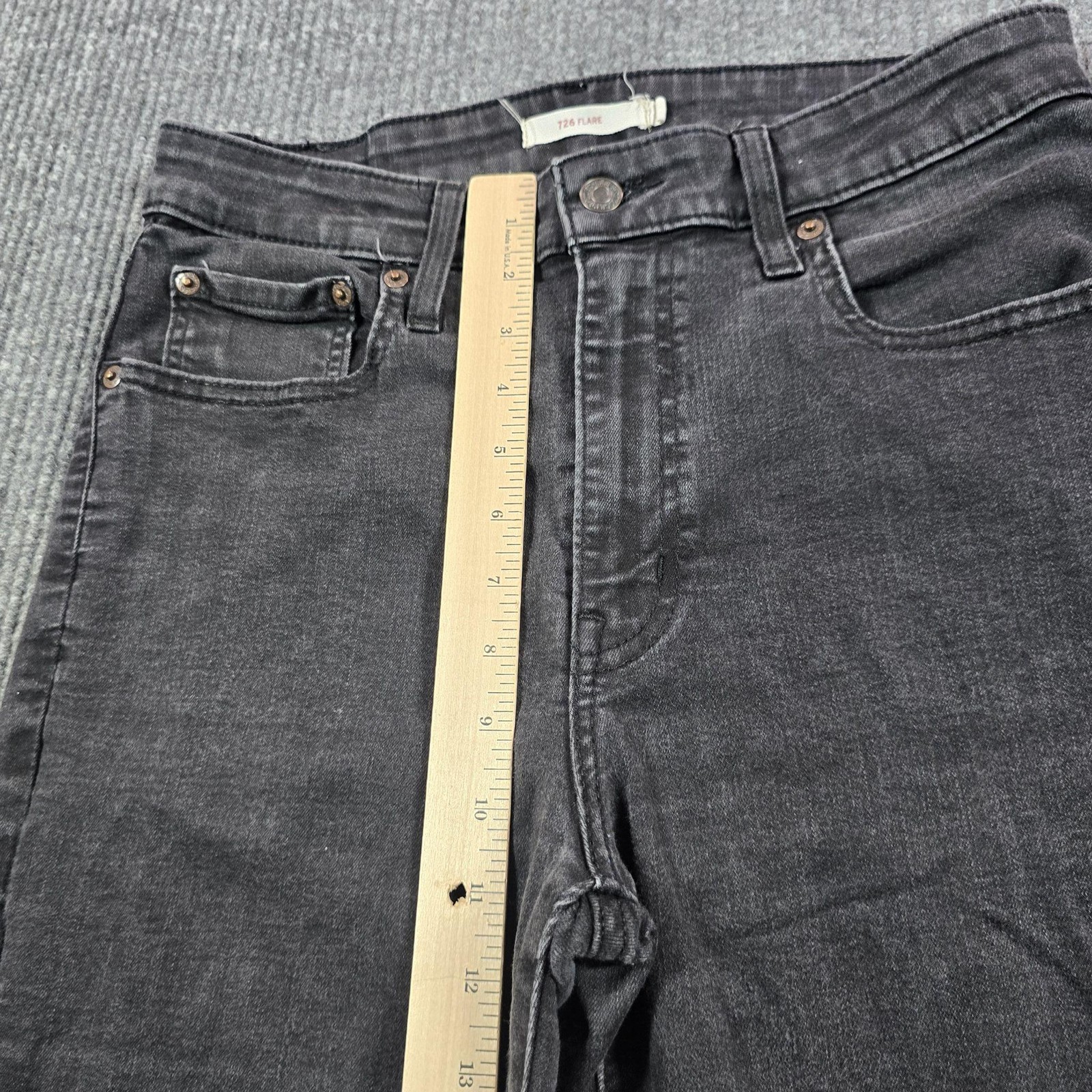 Levi’s 726 Flare Jeans Womens 31 Charcoal Black High Rise Denim Slim 28×29